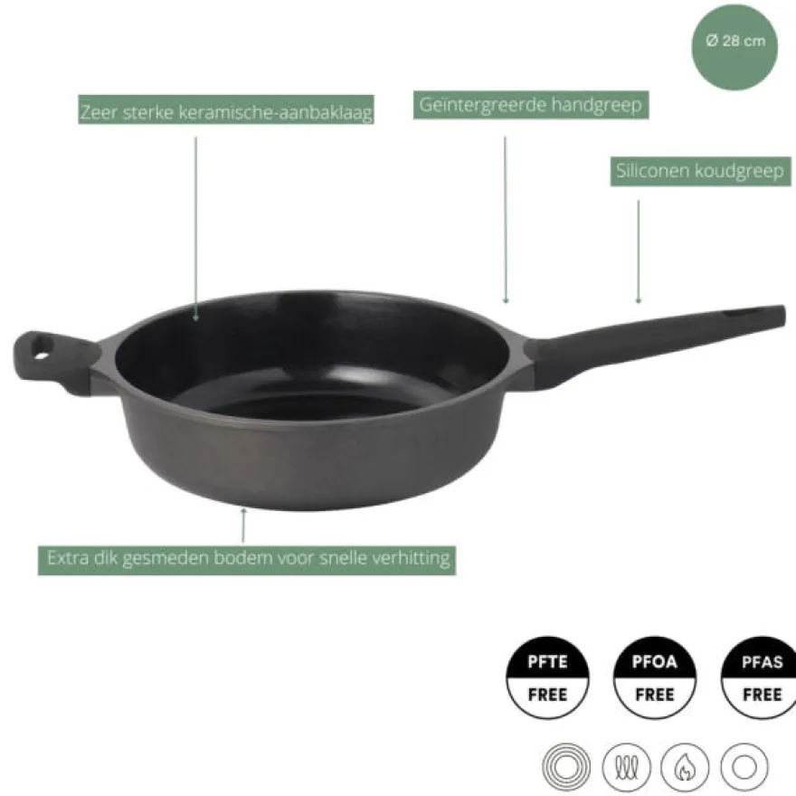 Sola Hapjespan / Sauteerpan met deksel Ceramic Deluxe ø 28 cm - keramische anti-aanbaklaag