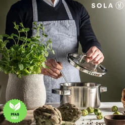 Sola Pannenset Juvia 5-Delig RVS - Downdraft geschikt - Kookpan ø 16, 18, 20, 24 cm & Steelpan ø 16 cm - geschikt voor alle warmtebronnen
