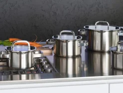 Sola Pannenset Juvia 4-Delig RVS - Downdraft geschikt - Kookpan ø 16, 18, 20 cm & Steelpan ø 16 cm - geschikt voor alle warmtebronnen