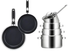 Sola Pannenset Pearl 6-Delig RVS - Downdraft geschikt - Kookpan ø 16, 18, 20 cm & Steelpan ø 16 cm + BEKA Koekenpan 24, 28 cm - geschikt voor alle warmtebronnen