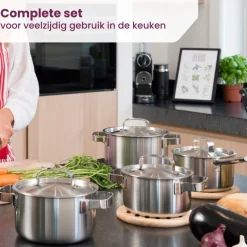 Sola Pannenset Ruby 5-Delig Premium Triply RVS - Kookpan ø 16, 18, 20, 24 cm & Steelpan ø 16 cm - geschikt voor alle warmtebronnen