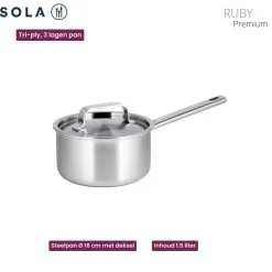 Sola Pannenset Ruby 7-Delig Premium Triply RVS - Kookpan ø 16, 18, 20 en 24 cm en Steelpan ø 16 cm & BEKA Koekenpannen Pro Induc ø 24 & 28 cm