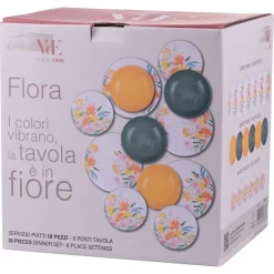 Villa d'Este Home Serviesset Flora Porselein 18-delig / 6 personen - 6 dinerborden, 6 ontbijtborden en 6 diepe borden