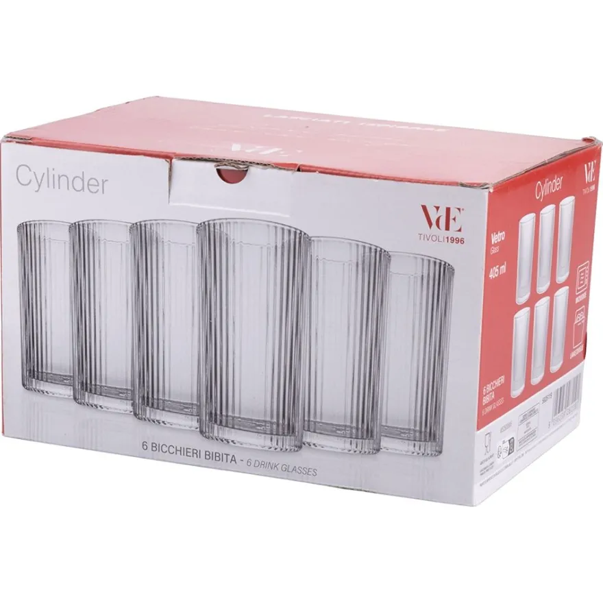 Villa d'Este Home Waterglazen Cylinder - Transparant - 405 ml - 6 stuks
