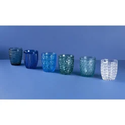 Villa d'Este Home Waterglazen Geometrie Ocean - Blauw - 350 ml - 6 stuks