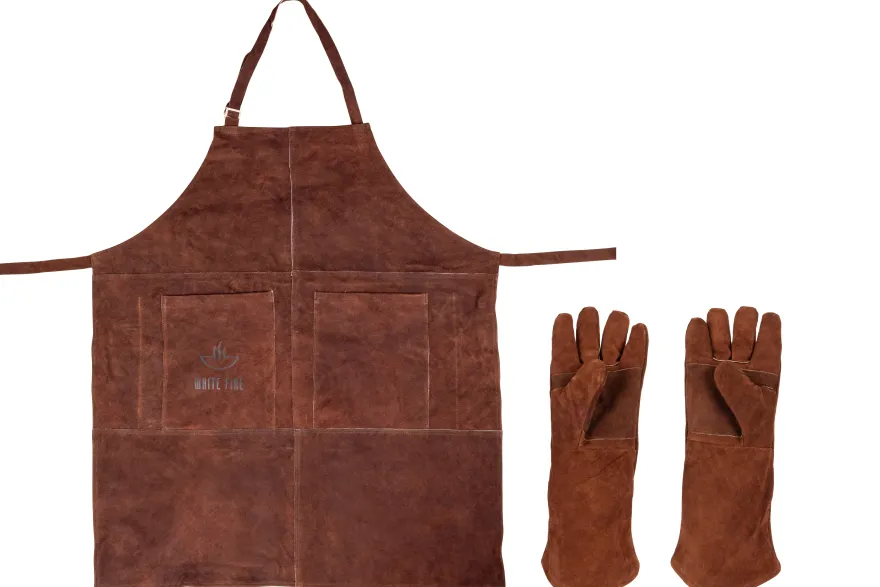 White Fire BBQ Schort & Handschoenen Leer - Bruin - 3-delig
