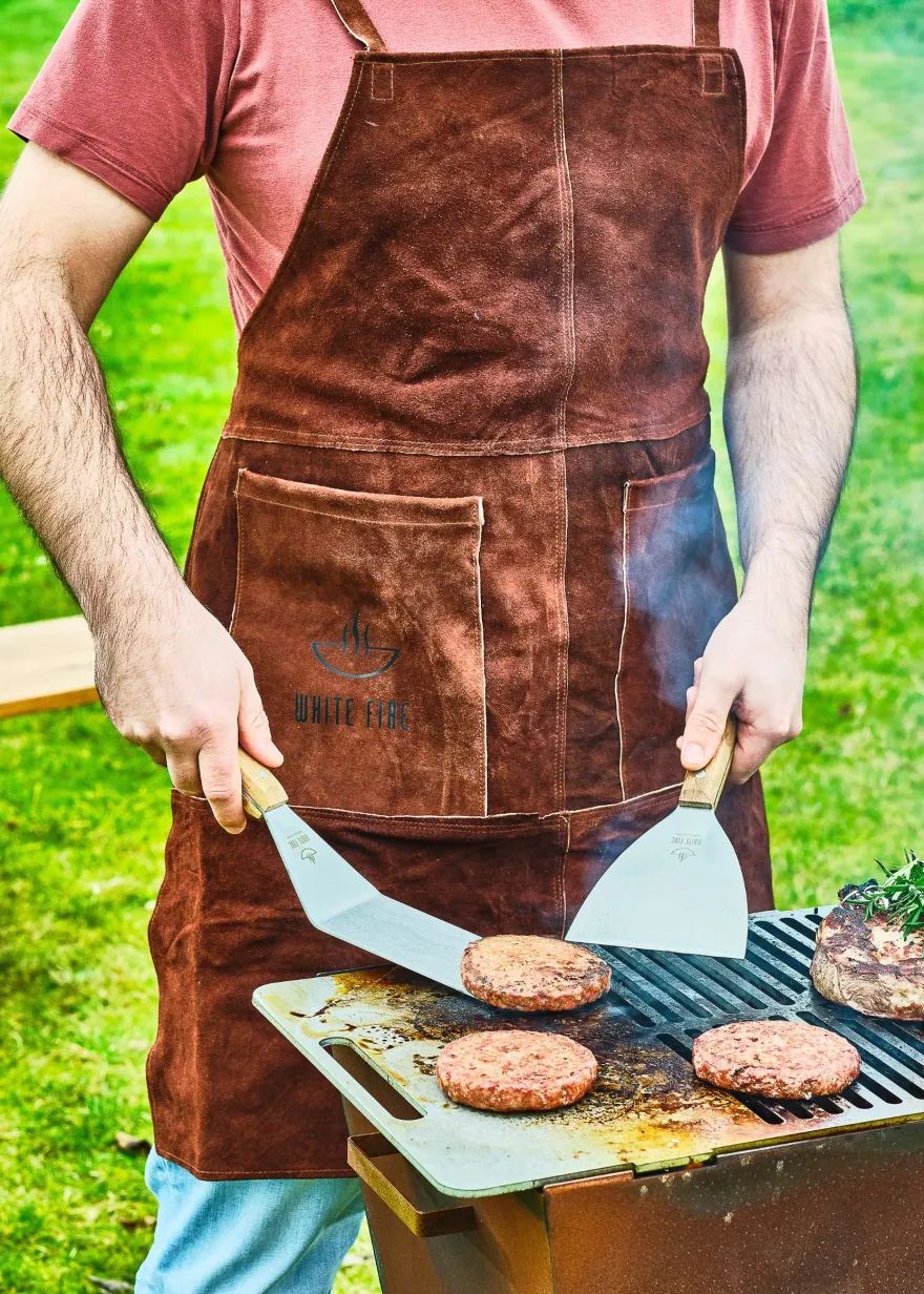 White Fire BBQ Schort & Handschoenen Leer - Bruin - 3-delig