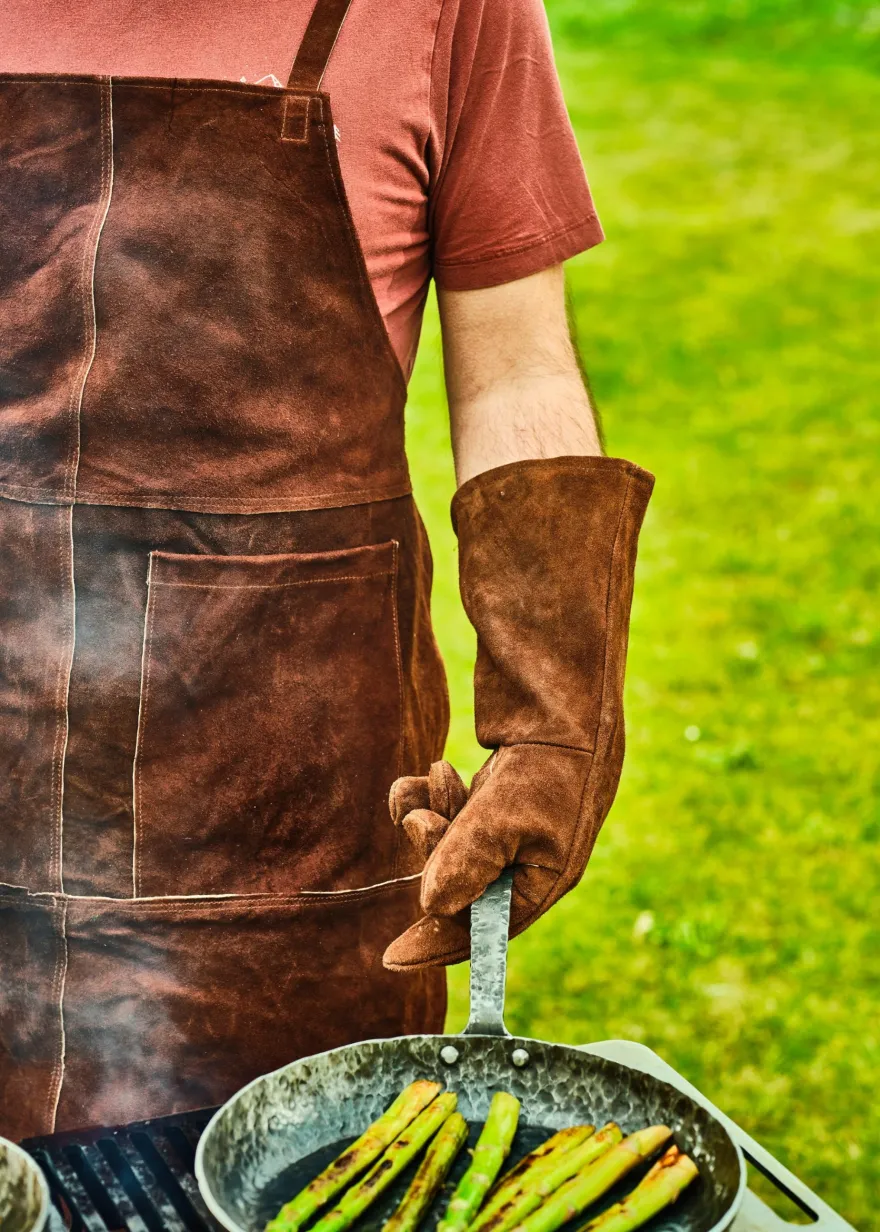 White Fire BBQ Schort & Handschoenen Leer - Bruin - 3-delig