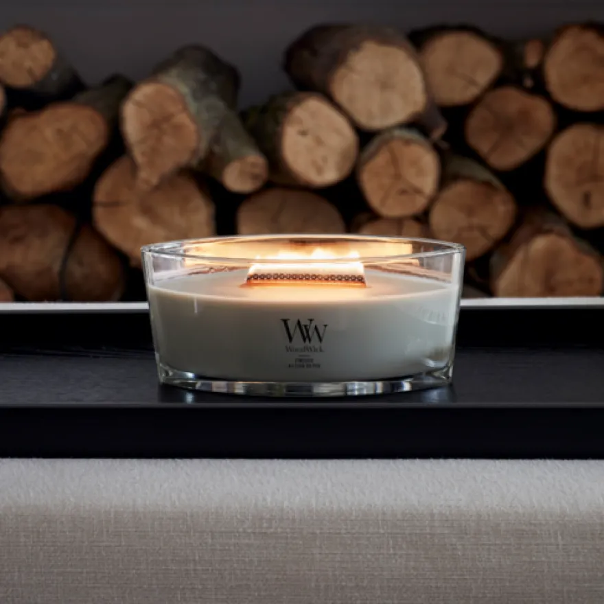 WoodWick Geurkaars Ellipse Fireside - 9 cm / 19 cm - Geurkaars in Glas - Houten Lont