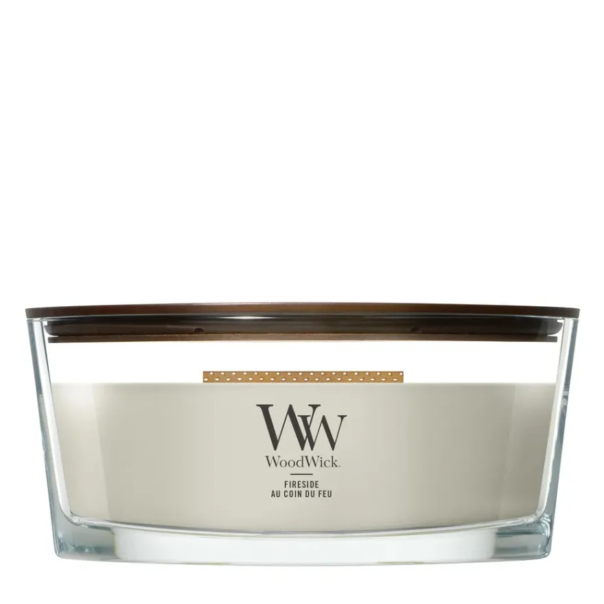 WoodWick Geurkaars Ellipse Fireside - 9 cm / 19 cm - Geurkaars in Glas - Houten Lont