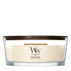 WoodWick Geurkaars Ellipse Vanilla & Sea Salt - 9 cm / 19 cm - Geurkaars in Glas - Houten Lont