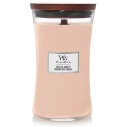 WoodWick Geurkaars Large Coastal Sunset - 18 cm / ø 10 cm - Geurkaars in Glas - Houten Lont