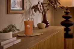 WoodWick Geurkaars Large Saffron Smoke - 18 cm / ø 10 cm - Geurkaars in Glas - Houten Lont