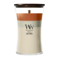 WoodWick Geurkaars Large Trilogy Vanilla Embers - 18 cm / ø 10 cm - Geurkaars in Glas - Houten Lont