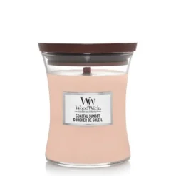 WoodWick Geurkaars Medium Coastal Sunset - 11 cm / ø 10 cm - Geurkaars in Glas - Houten Lont
