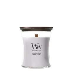 WoodWick Geurkaars Medium Lavender & Cedar - 11 cm / ø 10 cm - Geurkaars in Glas - Houten Lont