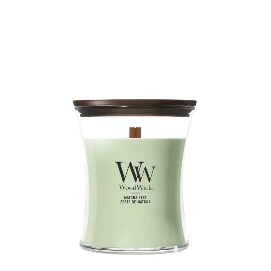 WoodWick Geurkaars Medium Matcha Zest - 11 cm / ø 10 cm - Geurkaars in Glas - Houten Lont