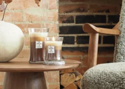 WoodWick Geurkaars Medium Trilogy Café Sweets - 11 cm / ø 10 cm - Geurkaars in Glas - Houten Lont