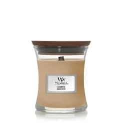 WoodWick Geurkaars Mini Cashmere - 8 cm / ø 7 cm - Geurkaars in Glas - Houten Lont
