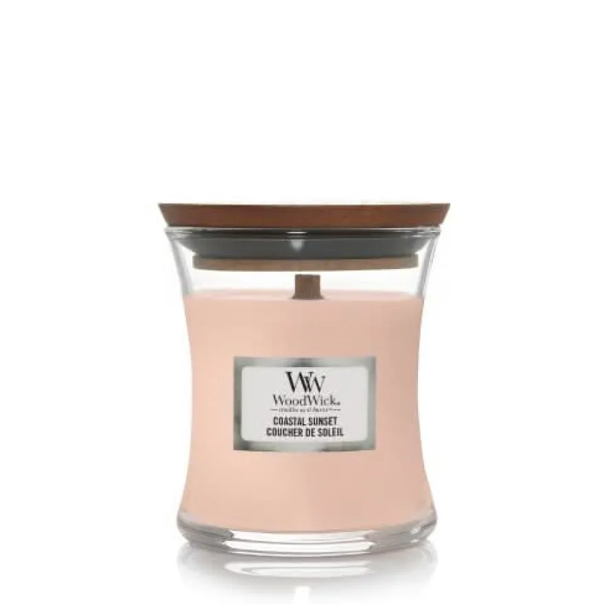 WoodWick Geurkaars Mini Coastal Sunset - 8 cm / ø 7 cm - Geurkaars in Glas - Houten Lont