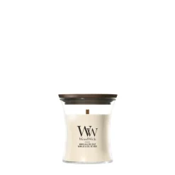 WoodWick Geurkaars Mini Vanilla & Sea Salt - 8 cm / ø 7 cm - Geurkaars in Glas - Houten Lont