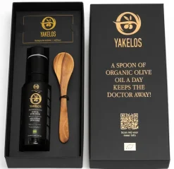 Yakelos Biologische Extra Vierge Olijfolie - Proefpakket 100 ml met olijfhouten lepel