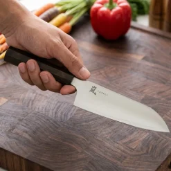 Yaxell Santokumes Hana 12.5 cm - 3 laags RVS - donkerbruin Pakkahouten heft