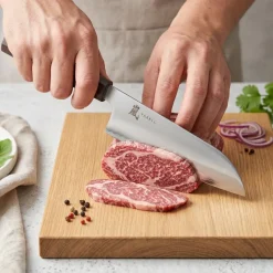 Yaxell Santokumes Hana 16.5 cm - 3 laags RVS - donkerbruin Pakkahouten heft